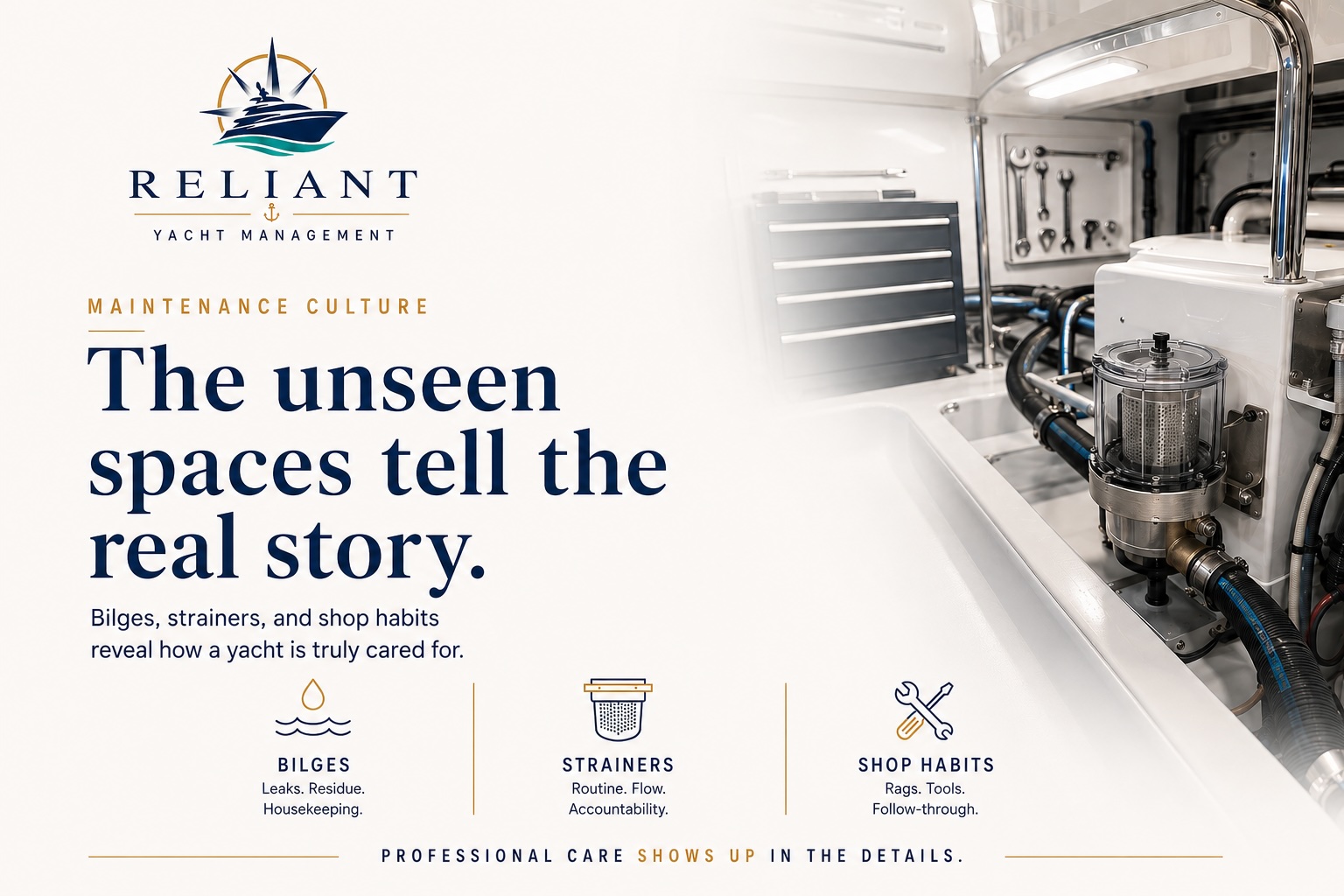 One thing we almost always notice during first inspections: the story your bilges, strainers, and rags tell about maintenance culture, long before paperwork does